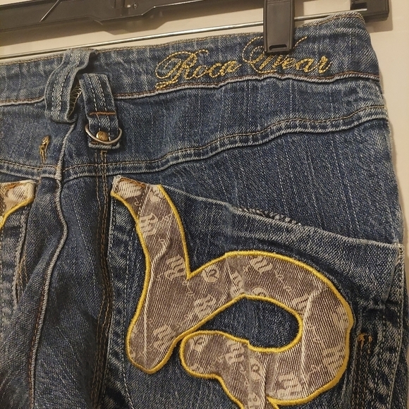RocaWear Blue Jeans Flare Animal Print Pockets Size 3 Bootcut Coastal Cowgirl - Picture 8 of 11
